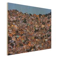 Bilderwelten Holzbild Architektur & Skyline - Querformat 4:3 Rio de Janeiro Favela Sonnenuntergang