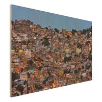 Bilderwelten Holzbild Architektur & Skyline - Querformat 3:2 Rio de Janeiro Favela Sonnenuntergang