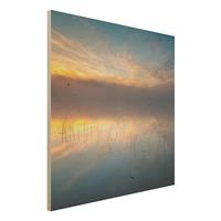Bilderwelten Holzbild Natur & Landschaft - Quadrat Sonnenaufgang schwedischer See
