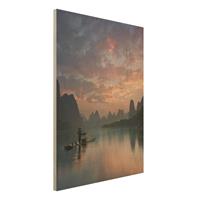 Bilderwelten Holzbild Natur & Landschaft - Hochformat 3:4 Sonnenaufgang Ã¼ber chinesischem Fluss