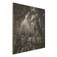 Bilderwelten Holzbild Schwarz-WeiÃŸ - Quadrat Sonnenlicht Ã¼ber New York City