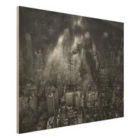 Bilderwelten Holzbild Schwarz-WeiÃŸ - Querformat 4:3 Sonnenlicht Ã¼ber New York City