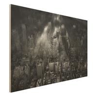 Bilderwelten Holzbild Schwarz-WeiÃŸ - Querformat 3:2 Sonnenlicht Ã¼ber New York City