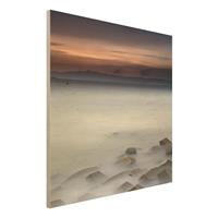 Bilderwelten Holzbild Natur & Landschaft - Quadrat Sonnenuntergang im Nebel