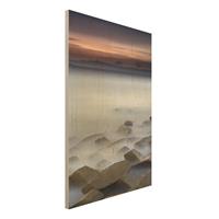Bilderwelten Holzbild Natur & Landschaft - Hochformat 2:3 Sonnenuntergang im Nebel