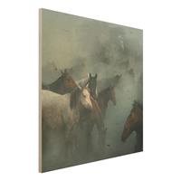 Bilderwelten Holzbild Tiere - Quadrat Wilde Pferde