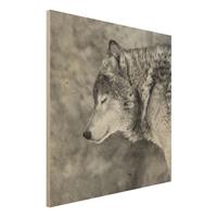 Bilderwelten Holzbild Tiere - Quadrat Winter Wolf