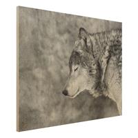 Bilderwelten Holzbild Tiere - Querformat 4:3 Winter Wolf