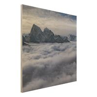 Bilderwelten Holzbild Schwarz-WeiÃŸ - Quadrat Wolkenmeer im Himalaya