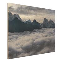 Bilderwelten Holzbild Schwarz-WeiÃŸ - Querformat 4:3 Wolkenmeer im Himalaya