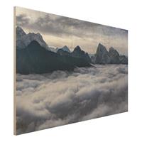 Bilderwelten Holzbild Schwarz-WeiÃŸ - Querformat 3:2 Wolkenmeer im Himalaya