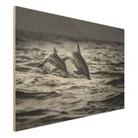 Bilderwelten Holzbild Schwarz-WeiÃŸ - Querformat 3:2 Zwei springende Delfine