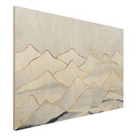 Bilderwelten Holzbild Abstrakt - Querformat 3:2 Aquarell Berge WeiÃŸ Gold
