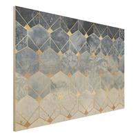 Bilderwelten Holzbild Abstrakt - Querformat 3:2 Blaue Geometrie goldenes Art Deco
