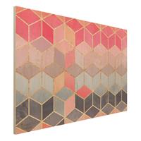 Bilderwelten Holzbild Abstrakt - Querformat 3:2 Buntes Pastell goldene Geometrie