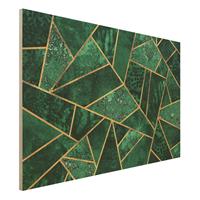 Bilderwelten Holzbild Abstrakt - Querformat 3:2 Dunkler Smaragd mit Gold