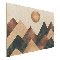 Bilderwelten Holzbild Abstrakt - Querformat 3:2 Geometrische Berge Bronze