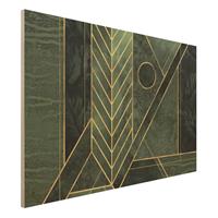 Bilderwelten Holzbild Abstrakt - Querformat 3:2 Geometrische Formen Smaragd Gold