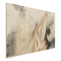 Bilderwelten Holzbild Abstrakt - Querformat 3:2 Goldene abstrakte Wintermalerei