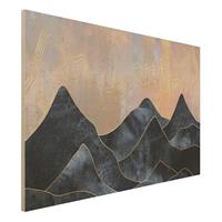 Bilderwelten Holzbild Abstrakt - Querformat 3:2 Goldene DÃmmerung Ã¼ber Gebirge