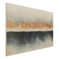Bilderwelten Holzbild Abstrakt - Querformat 3:2 Goldener Horizont Aquarell