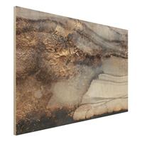 Bilderwelten Holzbild Abstrakt - Querformat 3:2 Goldener Marmor gemalt