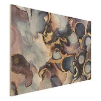 Bilderwelten Holzbild Abstrakt - Querformat 3:2 Marmor Aquarell mit Gold
