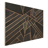 Bilderwelten Holzbild Abstrakt - Querformat 3:2 Schwarze Dreiecke Gold