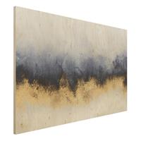 Bilderwelten Holzbild Abstrakt - Querformat 3:2 Wolkenhimmel mit Gold