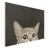 Bilderwelten Holzbild Tiere - Querformat 3:2 Illustration Katze Schwarz WeiÃŸ Zeichnung