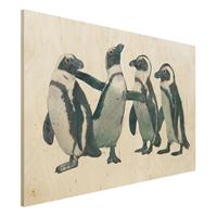 Bilderwelten Holzbild Tiere - Querformat 3:2 Illustration Pinguine Schwarz WeiÃŸ Aquarell