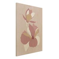 Bilderwelten Holzbild Blumen - Hochformat 3:4 Line Art BlÃ¼ten Pastell Rosa