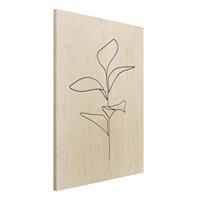 Bilderwelten Holzbild Blumen - Hochformat 3:4 Line Art Pflanze BlÃtter Schwarz WeiÃŸ