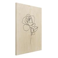 Bilderwelten Holzbild Blumen - Hochformat 3:4 Line Art Rose Schwarz WeiÃŸ