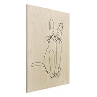 Bilderwelten Holzbild Tiere - Hochformat 3:4 Katze Line Art