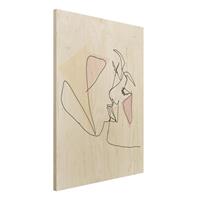 Bilderwelten Holzbild Akt & Erotik - Hochformat 3:4 Kuss Gesichter Line Art