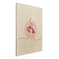 Bilderwelten Holzbild Akt & Erotik - Hochformat 3:4 Lippen Kuss Line Art