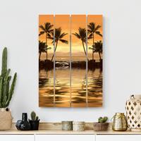 Bilderwelten Holzbild Plankenoptik Blumen - Hochformat Caribbean Sunset I