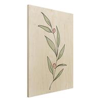 Bilderwelten Holzbild Blumen - Hochformat 3:4 Zweig mit Beeren Line Art