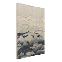 Bilderwelten Holzbild Abstrakt - Hochformat 3:4 Aquarell Berge WeiÃŸ Gold