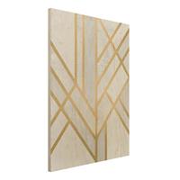 Bilderwelten Holzbild Abstrakt - Hochformat 3:4 Art Deco Geometrie WeiÃŸ Gold