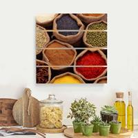 Bilderwelten Holzbild Plankenoptik KÃ¼che - Quadrat Colourful Spices
