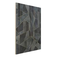 Bilderwelten Holzbild Abstrakt - Hochformat 3:4 Blaue Geometrie Aquarell