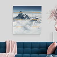 Bilderwelten Holzbild Plankenoptik Natur & Landschaft - Quadrat Die Alpen Ã¼ber den Wolken
