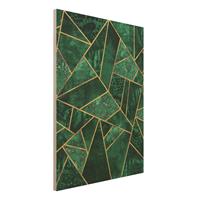 Bilderwelten Holzbild Abstrakt - Hochformat 3:4 Dunkler Smaragd mit Gold