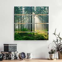 Bilderwelten Holzbild Plankenoptik Natur & Landschaft - Quadrat Enlightened Forest
