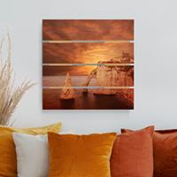Bilderwelten Holzbild Plankenoptik Natur & Landschaft - Quadrat Etretat Sunset Cliffs