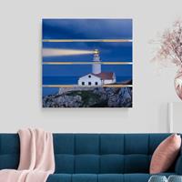 Bilderwelten Holzbild Plankenoptik Natur & Landschaft - Quadrat Lighthouse At Far De Capdepera