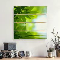 Bilderwelten Holzbild Plankenoptik Blumen - Quadrat Green Ambiance III