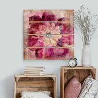 Bilderwelten Holzbild Plankenoptik Blumen - Quadrat Grunge Flower
